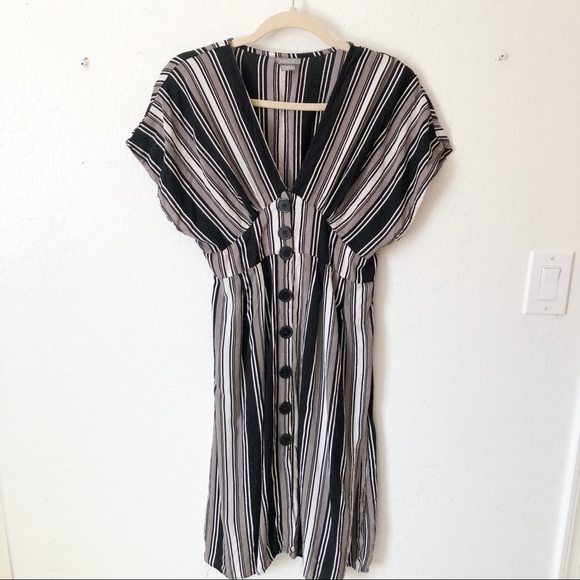 ❌SOLD❌ANGIE Striped V-Neck Button Front Dress - Picture 1 of 5